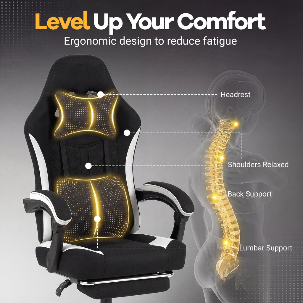 Gaming Chair Height Adjustable Computer Chair with Headrest Footrest & 360¬∞ Swivel Seat-Black