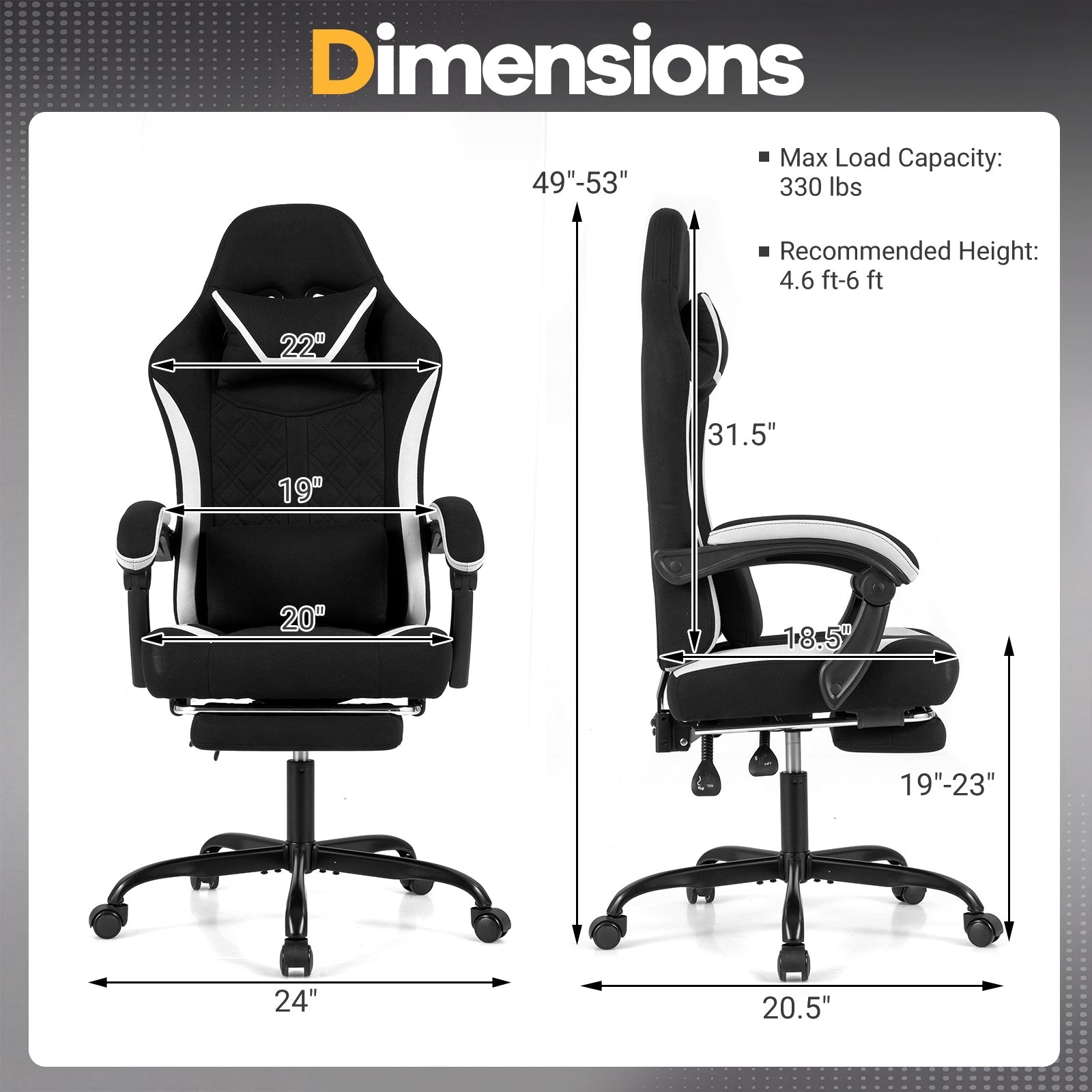 Gaming Chair Height Adjustable Computer Chair with Headrest Footrest & 360¬∞ Swivel Seat-Black