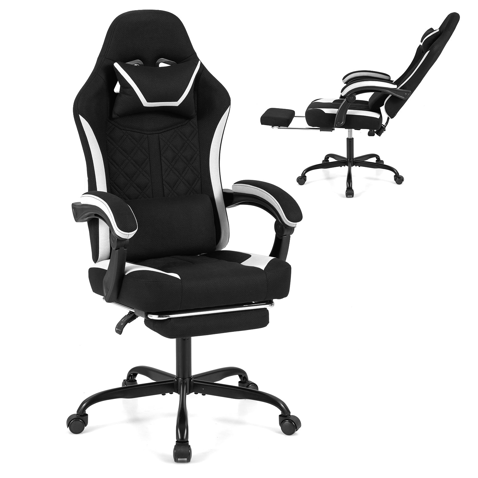 Gaming Chair Height Adjustable Computer Chair with Headrest Footrest & 360¬∞ Swivel Seat-Black