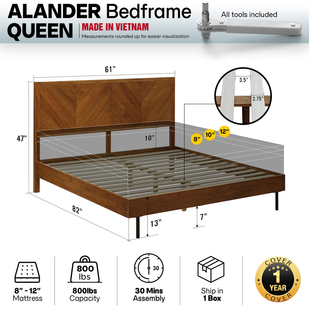 Alander Solid Wood Bed Frame
