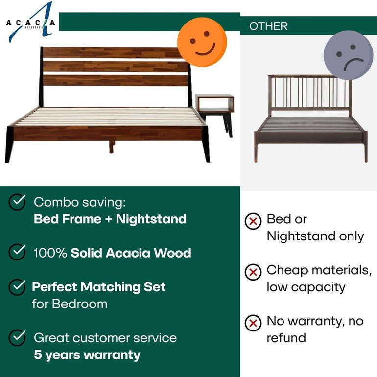 [Buy 1 Get 1] Emery Solid Wood Bed Frame & Nightstand