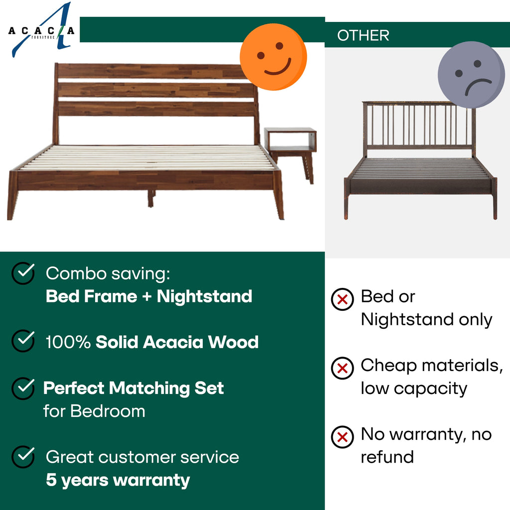 [Buy 1 Get 1] Emery Solid Wood Bed Frame & Nightstand
