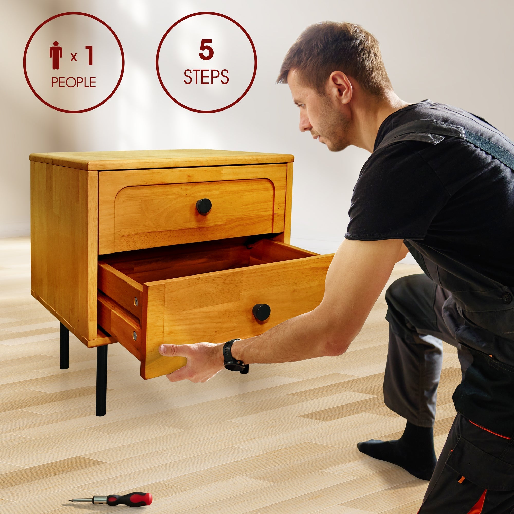 Savana Solid Wood 2-Drawer Nightstand