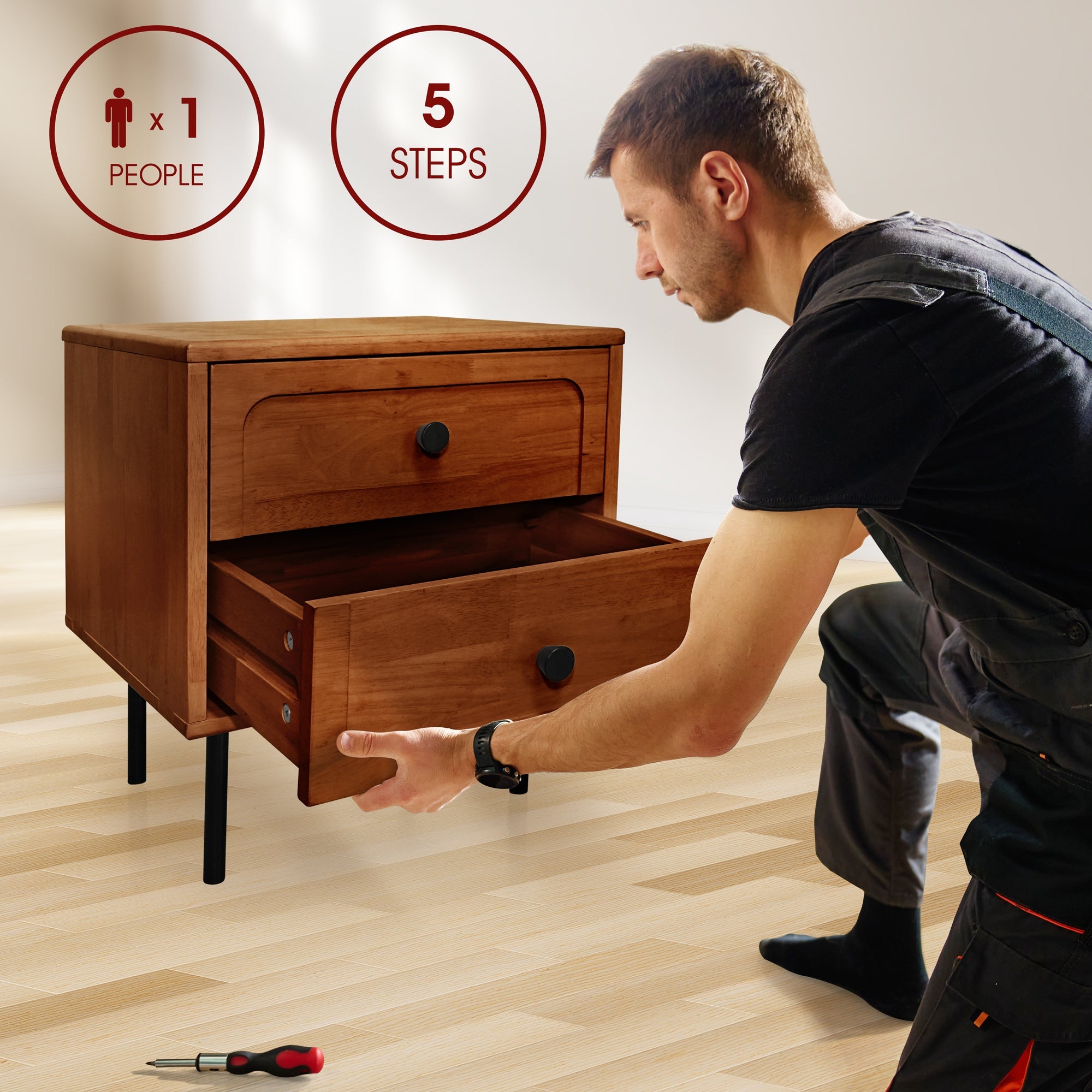 Savana Solid Wood 2-Drawer Nightstand