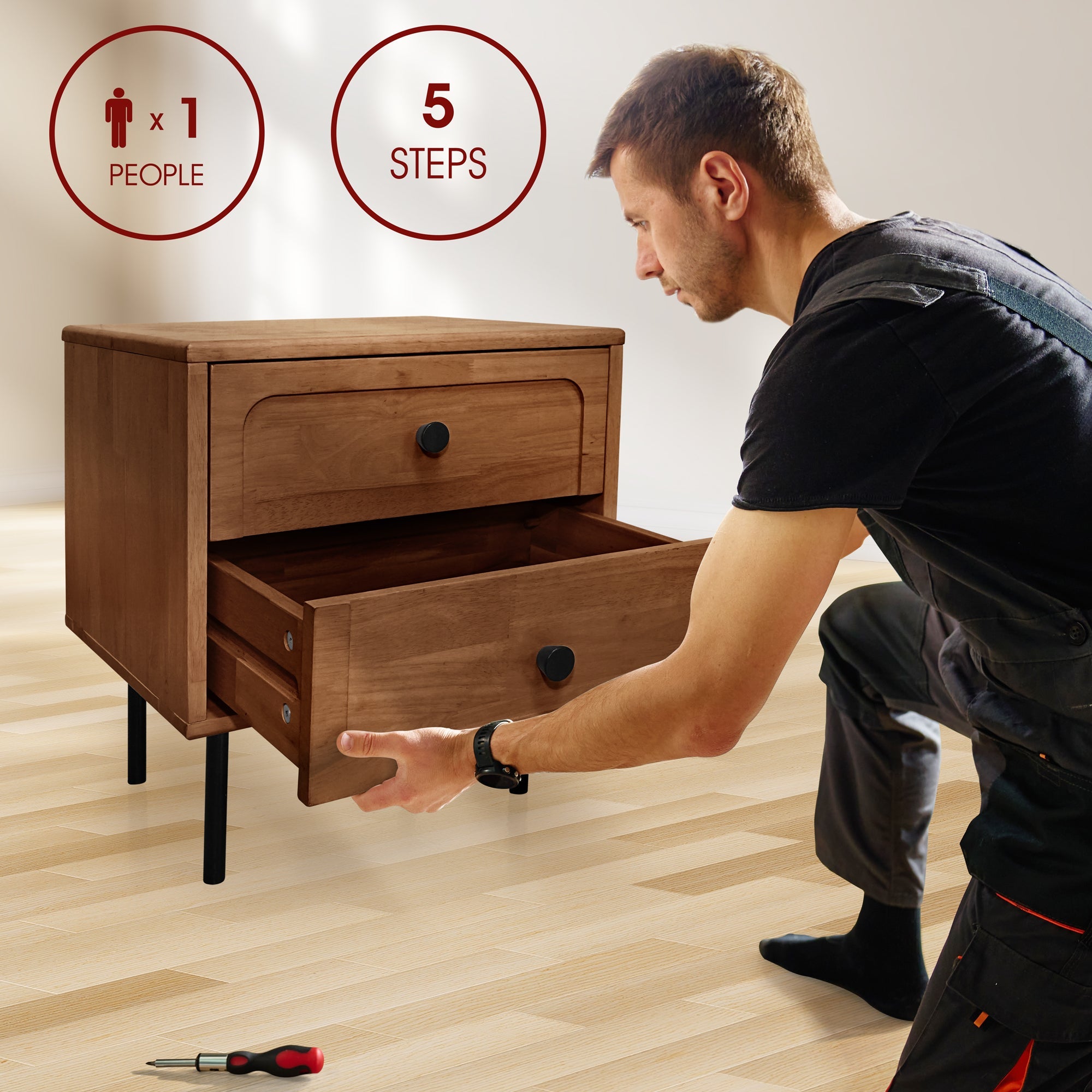 Savana Solid Wood 2-Drawer Nightstand