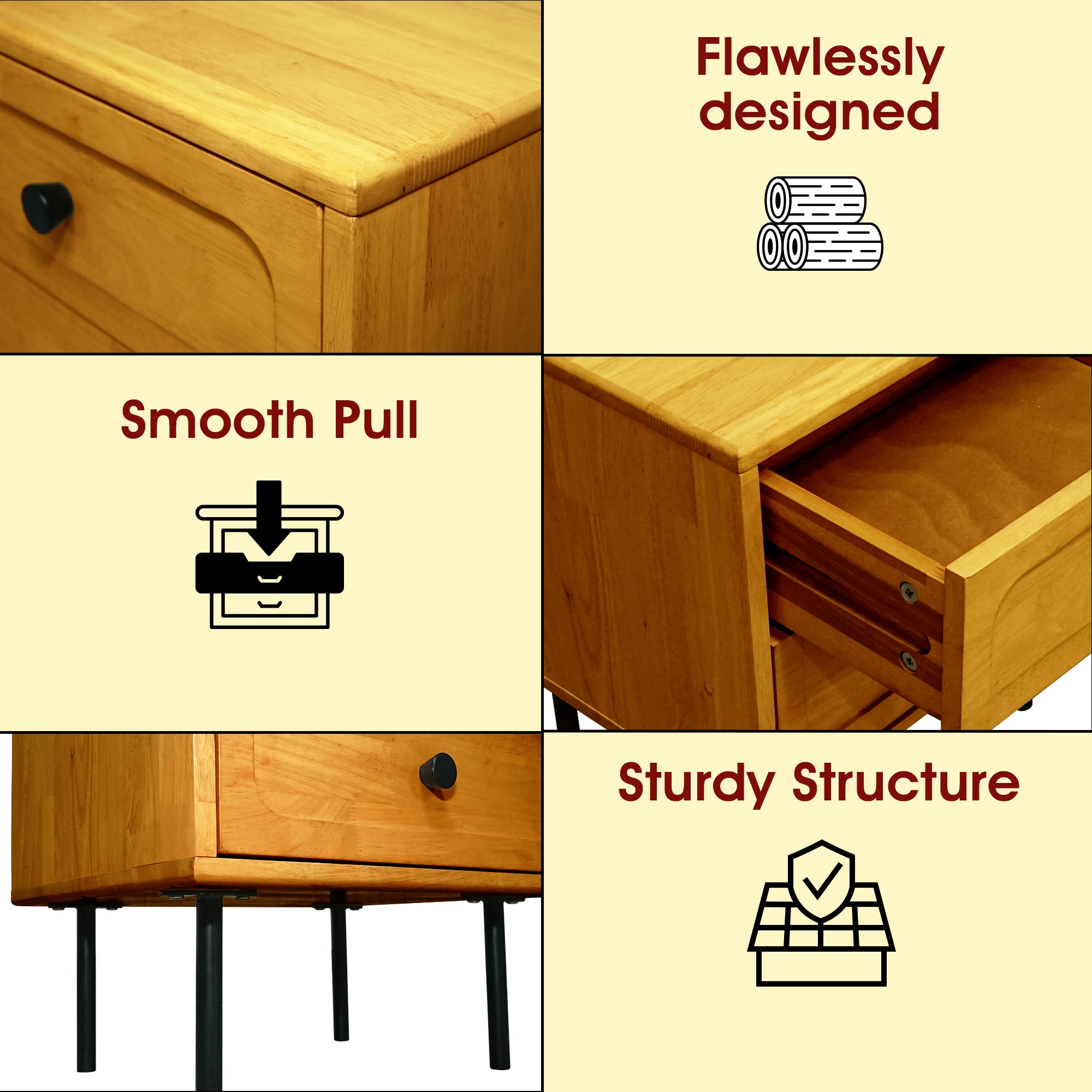 Savana Solid Wood 2-Drawer Nightstand