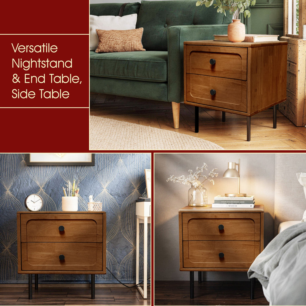 Savana Solid Wood 2-Drawer Nightstand
