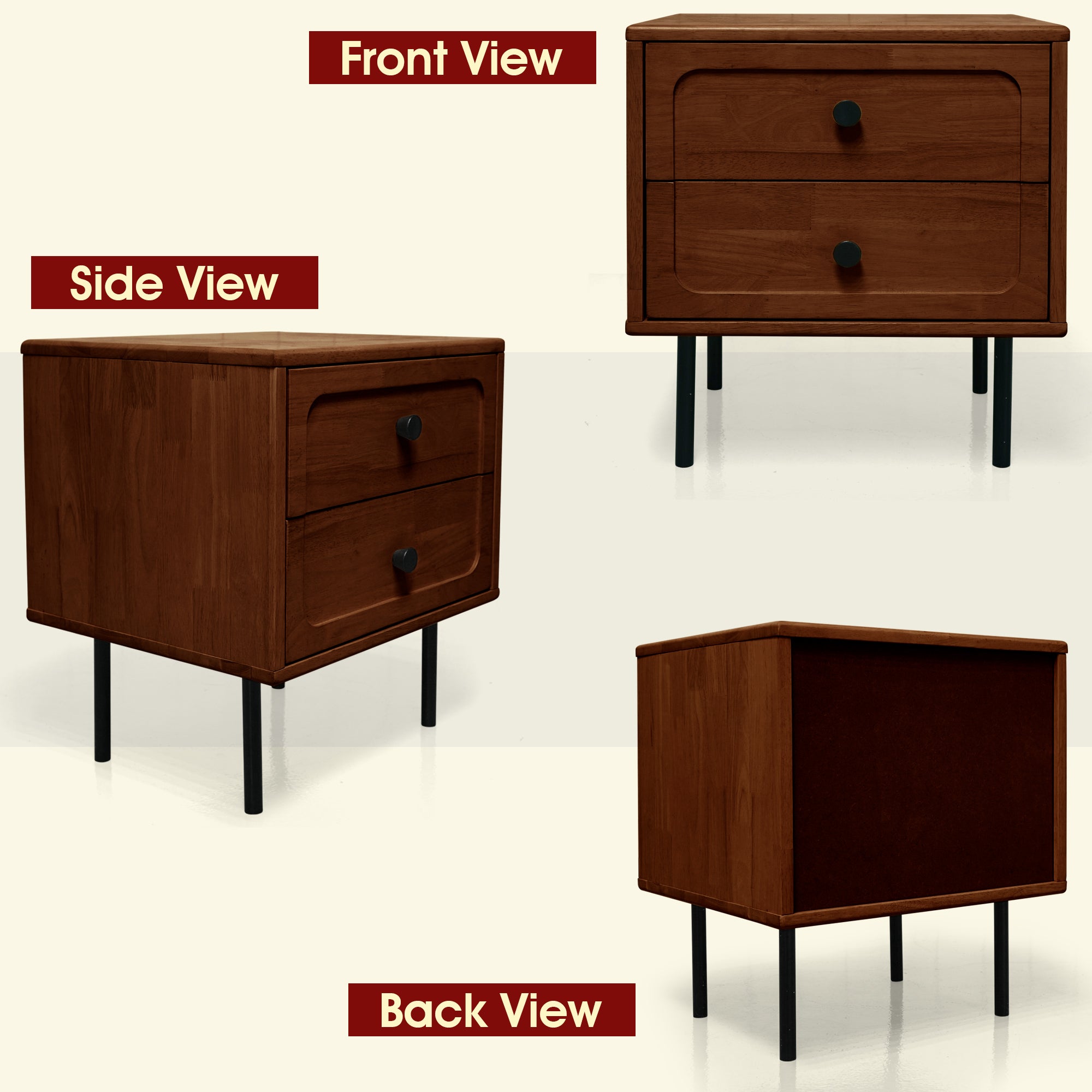 Savana Solid Wood 2-Drawer Nightstand