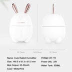 300ML Mini Air Humidifier Cute Rabbit USB Aroma Essential Oil Diffuser Colorful Night Light Car Office  Mist Maker