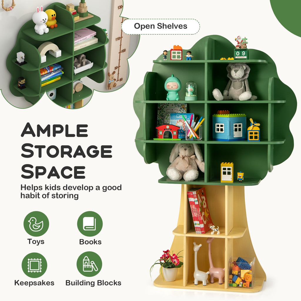 Green Kids Bookcase Shelf Toy Storage Organizer with Open Storage Shelves