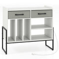 Large Record Player Stand with Charging Station Mid Century Modern Vinyl Storage Cabinet