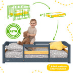 Crib Size Wooden Floor Bed Frame with Rails for Toddlers Age 1–3