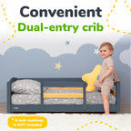 Crib Size Wooden Floor Bed Frame with Rails for Toddlers Age 1–3
