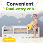 Crib Size Wooden Floor Bed Frame with Rails for Toddlers Age 1–3