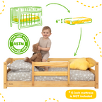 Crib Size Wooden Floor Bed Frame with Rails for Toddlers Age 1–3