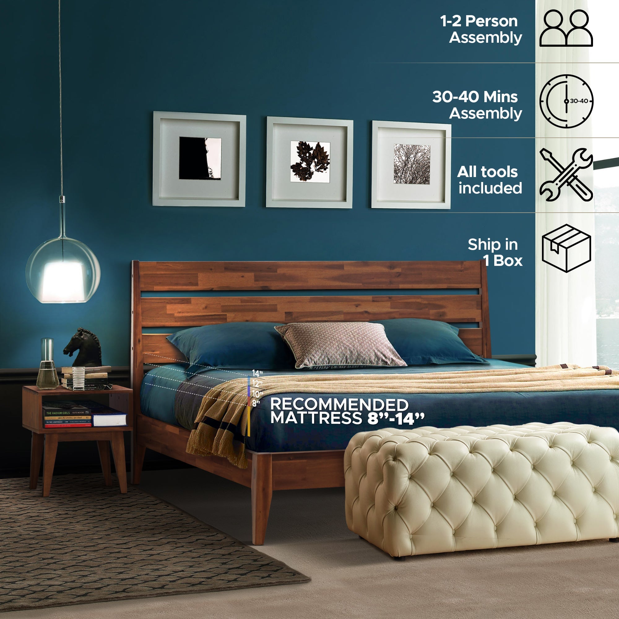 [Buy 1 Get 1] Emery Solid Wood Bed Frame & Nightstand