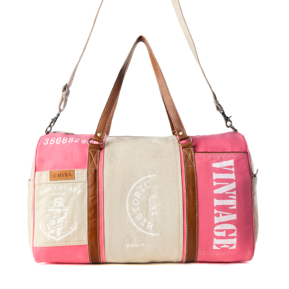 Myra Wandermark Vintage Traveller Bag for Men in pink with leather detail