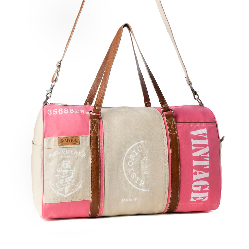 Myra Wandermark Vintage Traveller Bag for Men in pink with leather detail