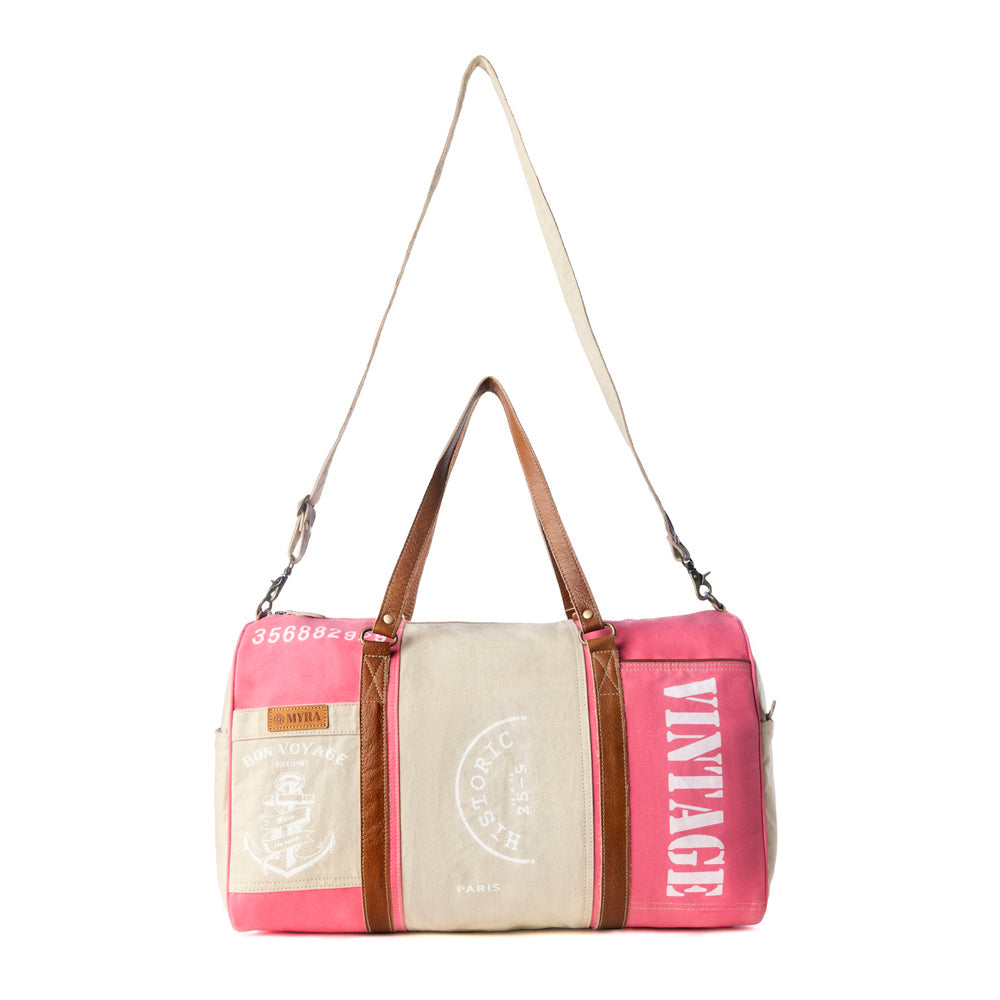 Myra Wandermark Vintage Traveller Bag for Men in pink with leather detail