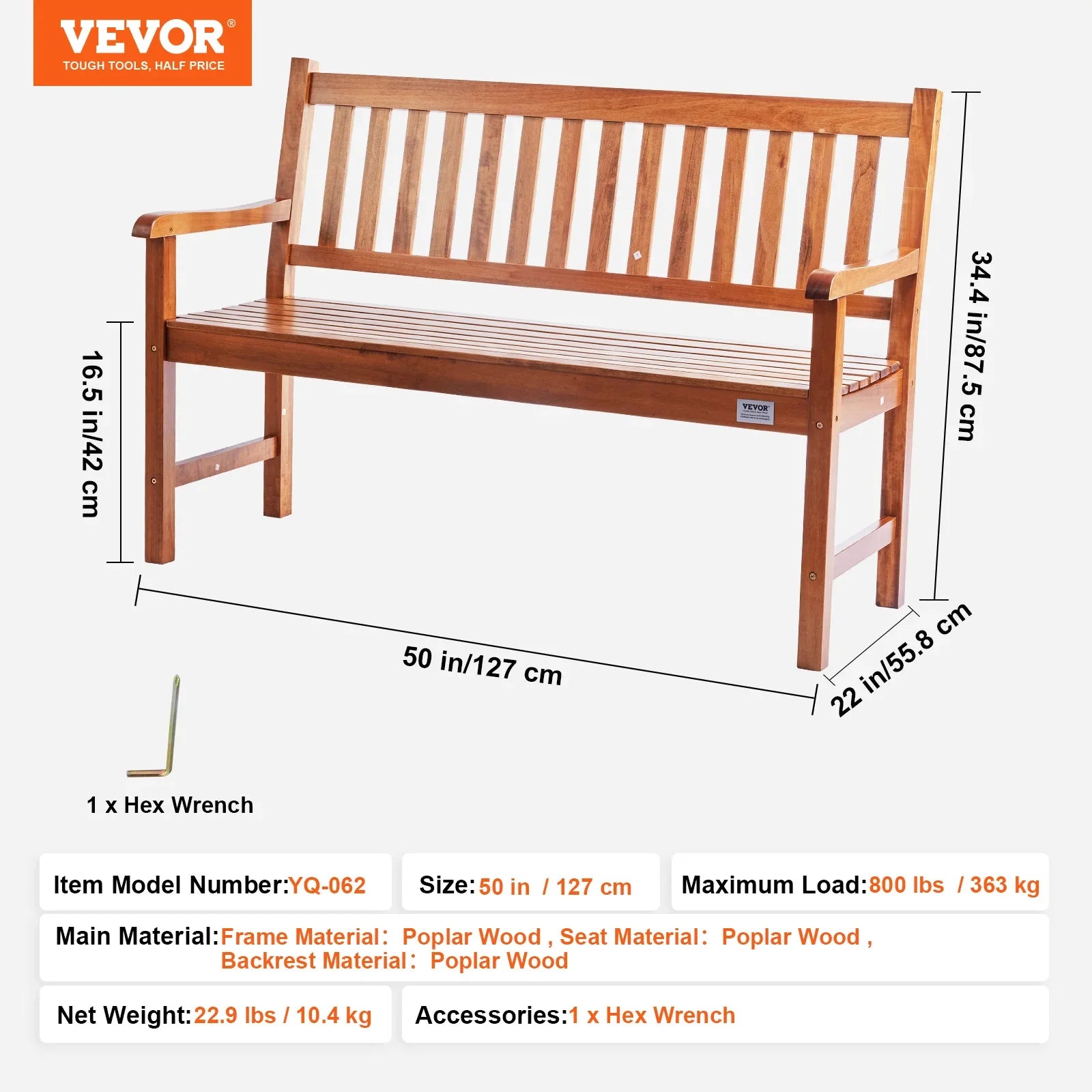 SucceBuy Outdoor Bench Wooden Metal Garden Bench for Outdoors 480 lbs Load Capacity Bench Outdoor Garden Park Bench