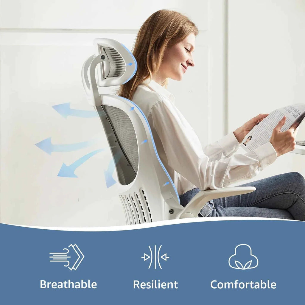 Ergonomic Office Computer Desk Chair Flip-up Arms Adjustable Headrests Comfortable Lumbar Support For Home Office
