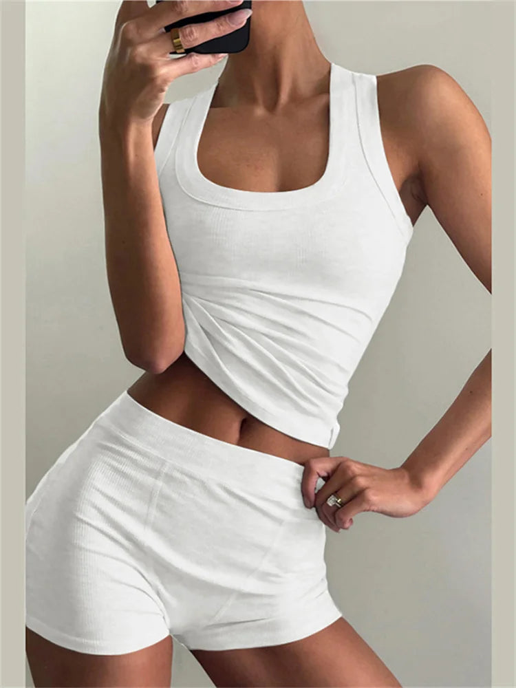 Ribbed 2-Piece Tank & Shorts Tracksuit Set
