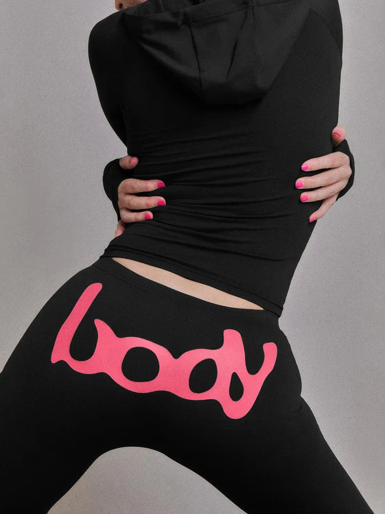 Letter Print Hooded Tracksuit Set for Women