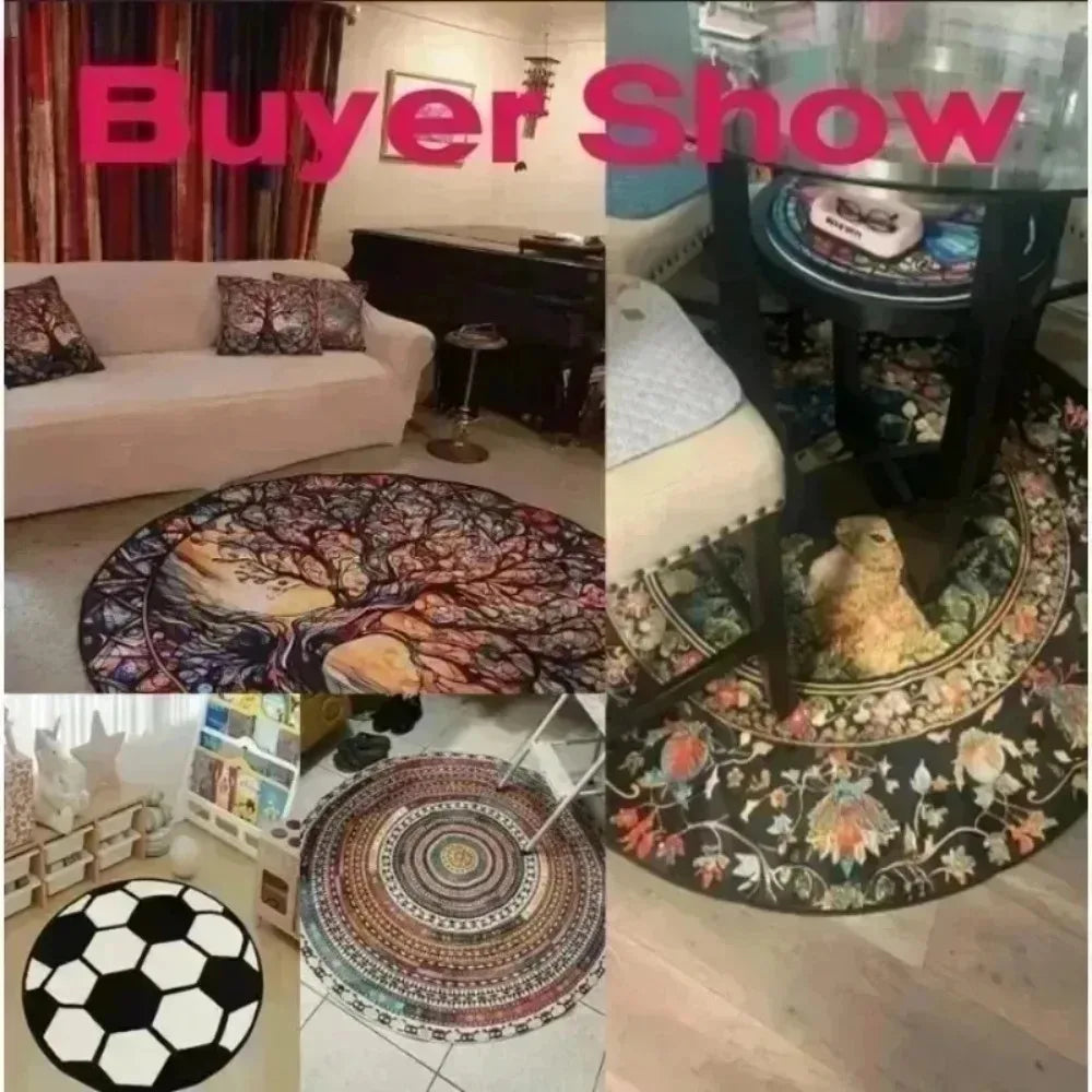 Fantasy Dragon 3D Printed Round Rug Library Dragon Hole Illusion Floor Mat Mystic Gothic Home Decor Round Carpet