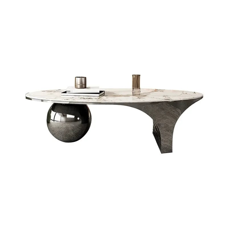 Milan Marble Oval Coffee Table With Metal Frame Legs