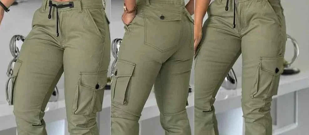 Women's High Waist Slim Cargo Pants