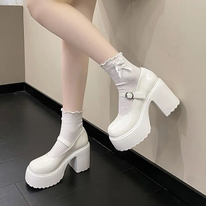 Ladies Spring Autumn New Leather Shoes Fashion versatile hotgirl single footwear Vintage Mary Jane pumps Casual women high heels