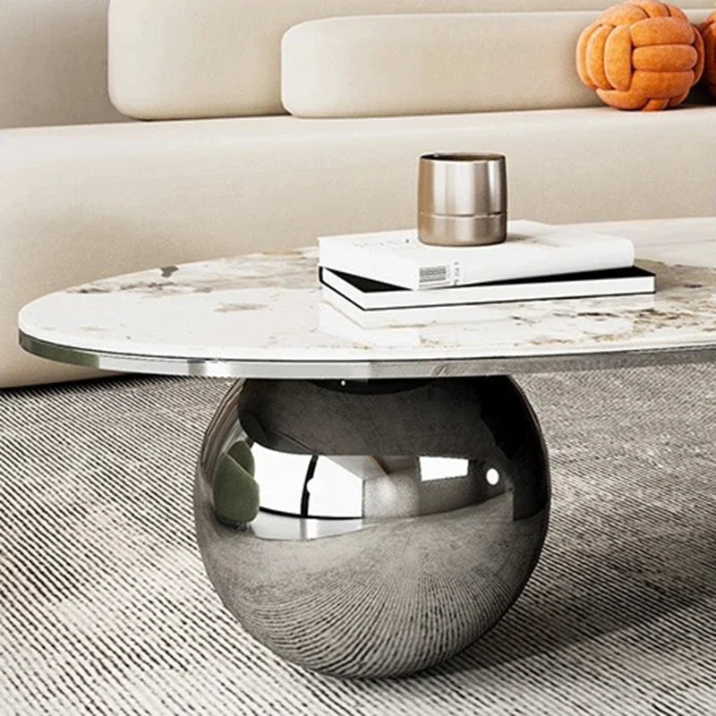 Milan Marble Oval Coffee Table With Metal Frame Legs