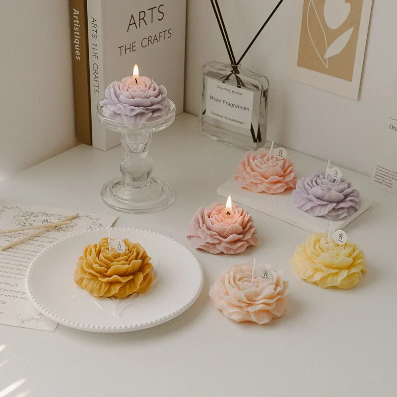 Creative Peony Candle Floral Fragrance Mothers Day Gift Idea Handmade Soy Wax Aromatherapy for Home Decor Favor Present