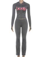 Letter Print Hooded Tracksuit Set for Women
