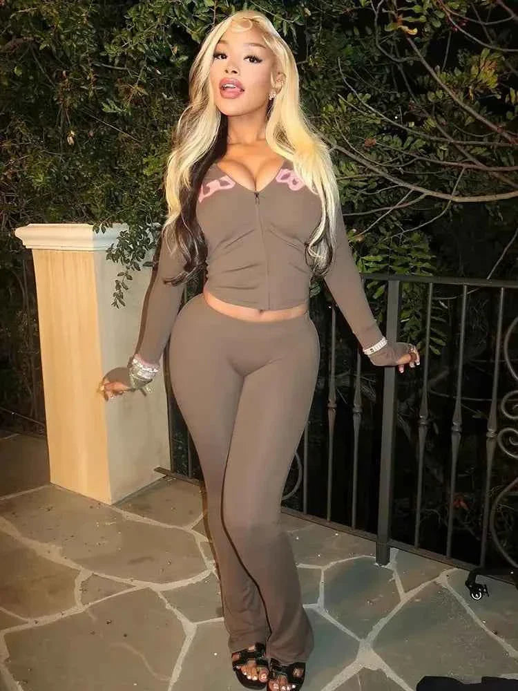 Letter Print Hooded Tracksuit Set for Women