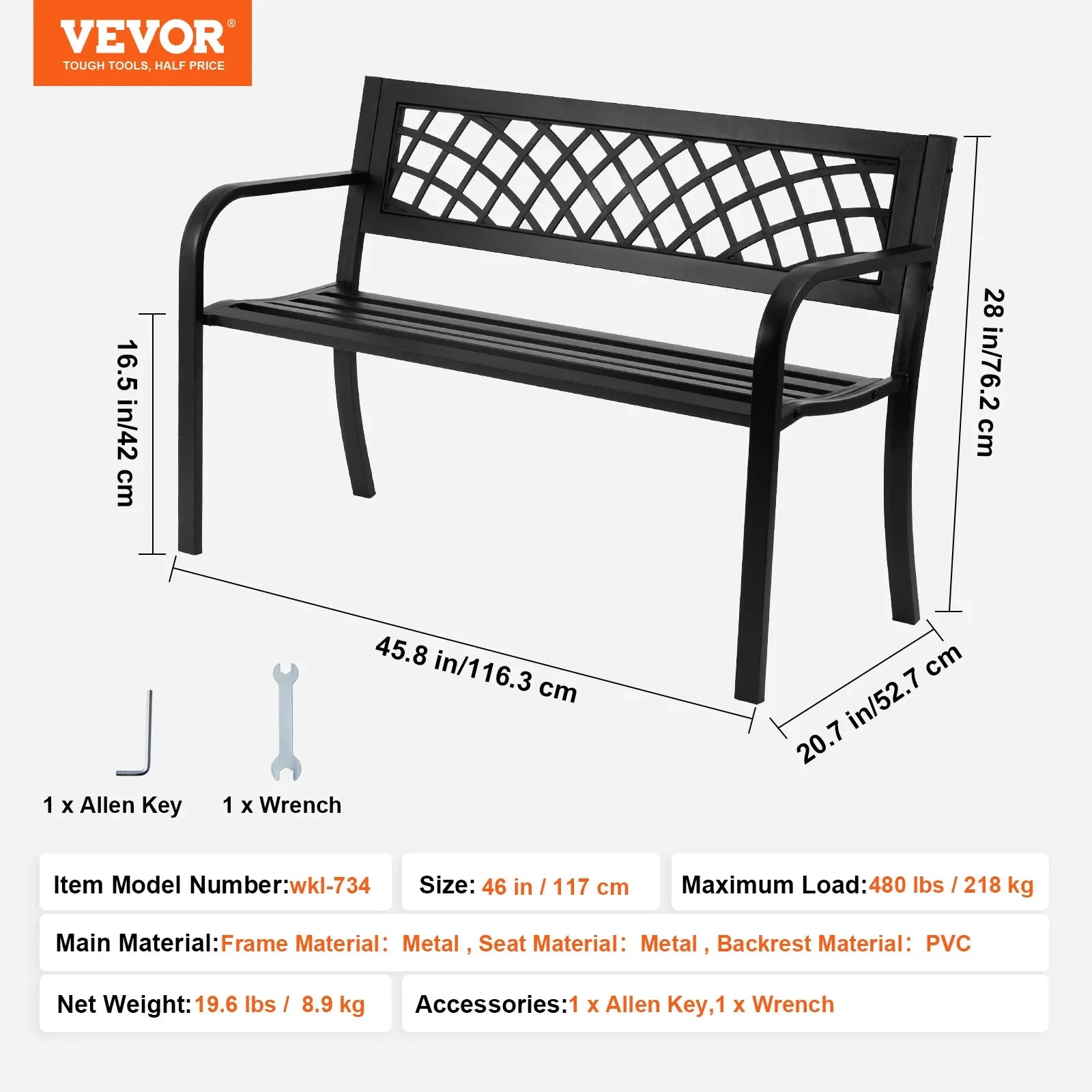 SucceBuy Outdoor Bench Wooden Metal Garden Bench for Outdoors 480 lbs Load Capacity Bench Outdoor Garden Park Bench