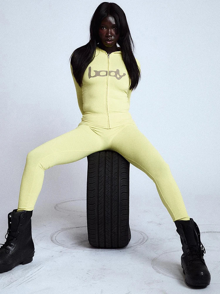 Letter Print Hooded Tracksuit Set for Women
