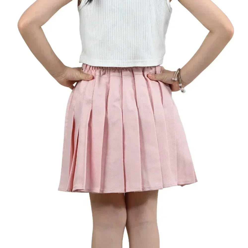 Summer Girl Pleated Skirt Children Summer Skirt Girls Mini Skirts Vintage Pleated Skirt 3-13Y Junior Girls Ruched Cullottes