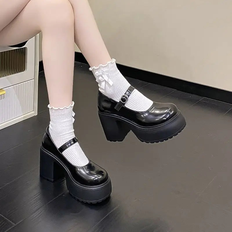 Ladies Spring Autumn New Leather Shoes Fashion versatile hotgirl single footwear Vintage Mary Jane pumps Casual women high heels