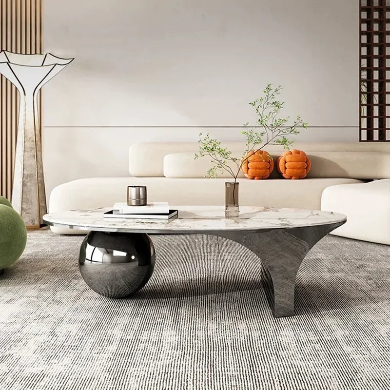 Milan Marble Oval Coffee Table With Metal Frame Legs