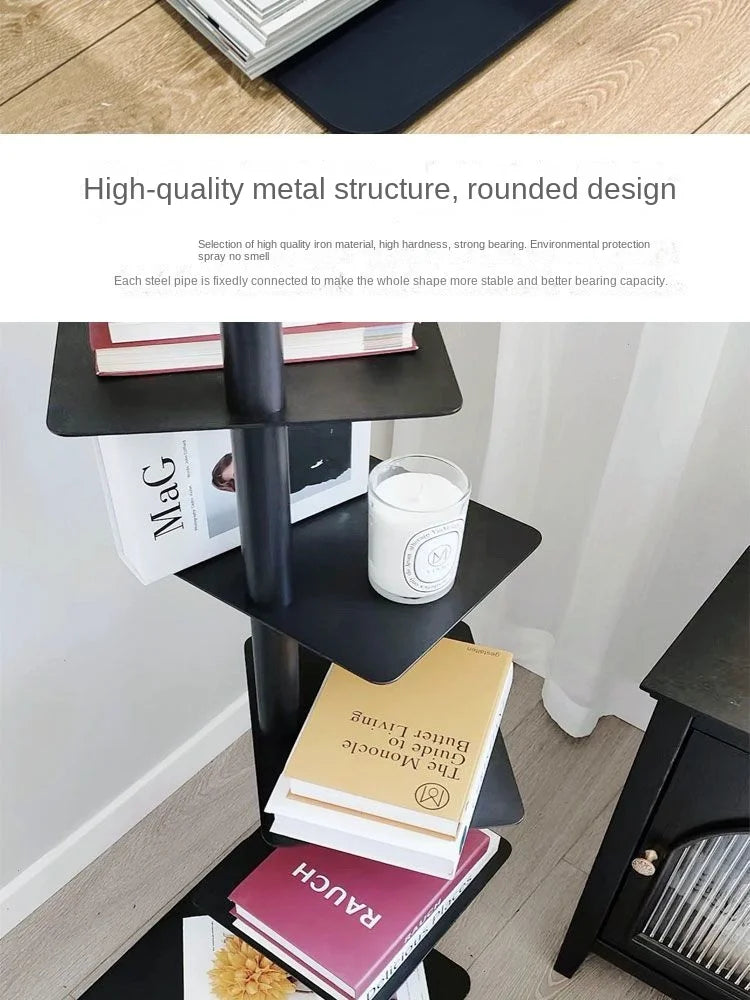 Living Plus Iron Living Room Shelf Simple Storage Floor Ins Creative Multi-layer Rotating Invisible Display Shelf Bookshelf