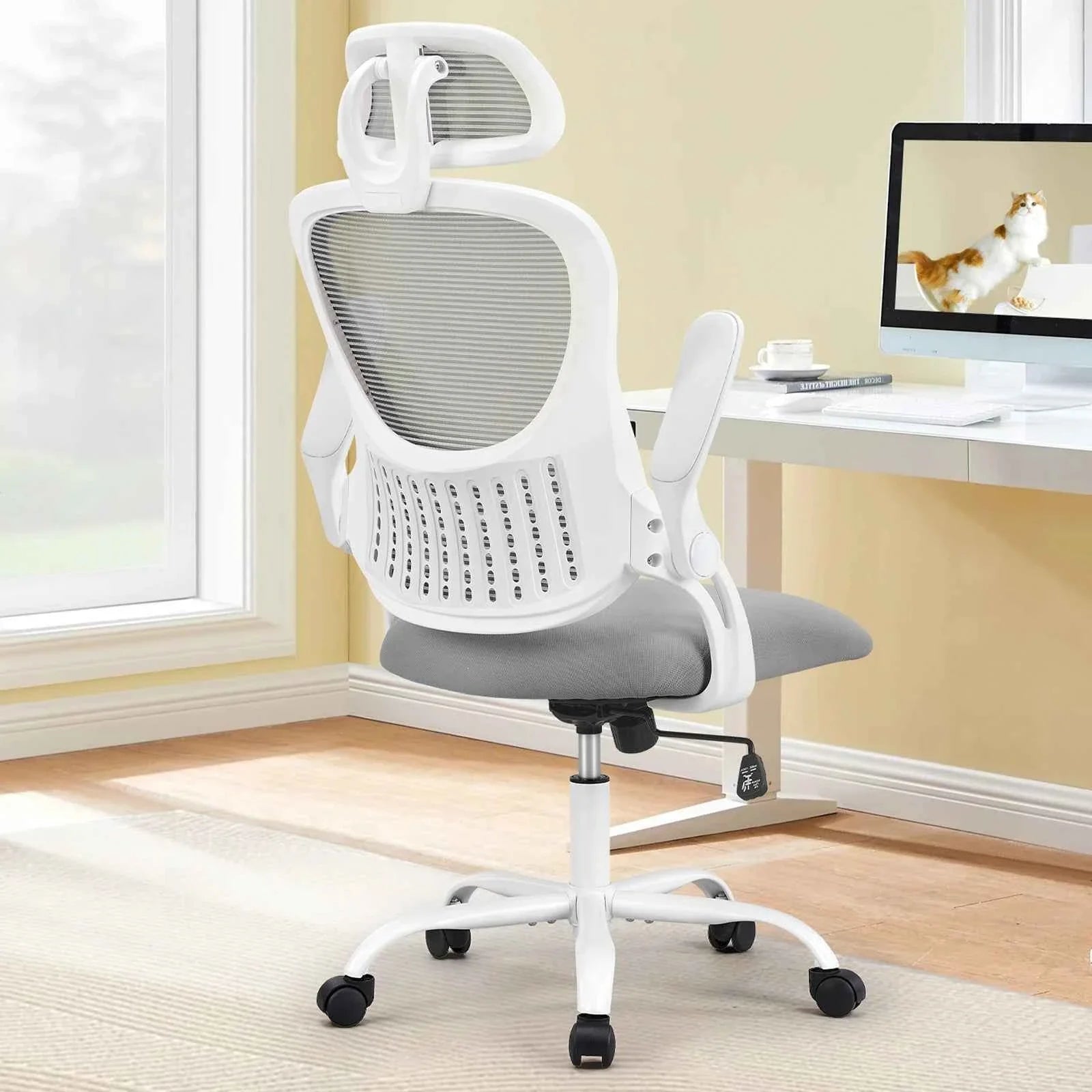 Ergonomic Office Computer Desk Chair Flip-up Arms Adjustable Headrests Comfortable Lumbar Support For Home Office