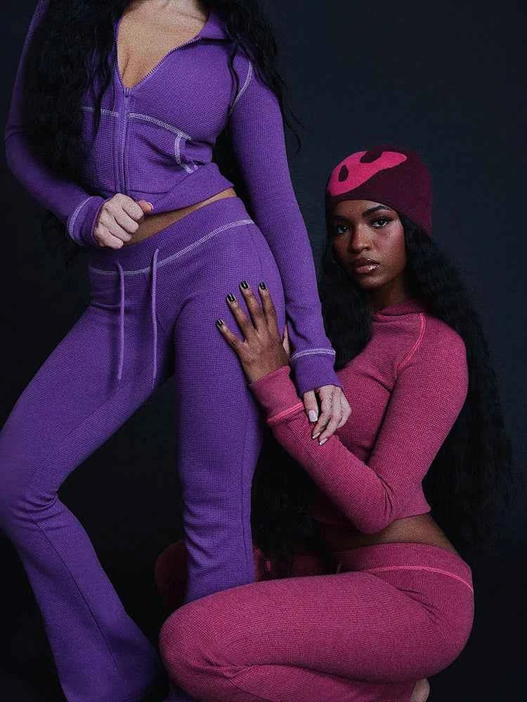 Women’s Hooded Zip Tracksuit Set Flare Pants
