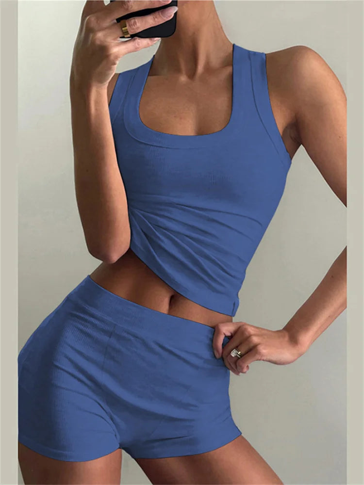 Ribbed 2-Piece Tank & Shorts Tracksuit Set