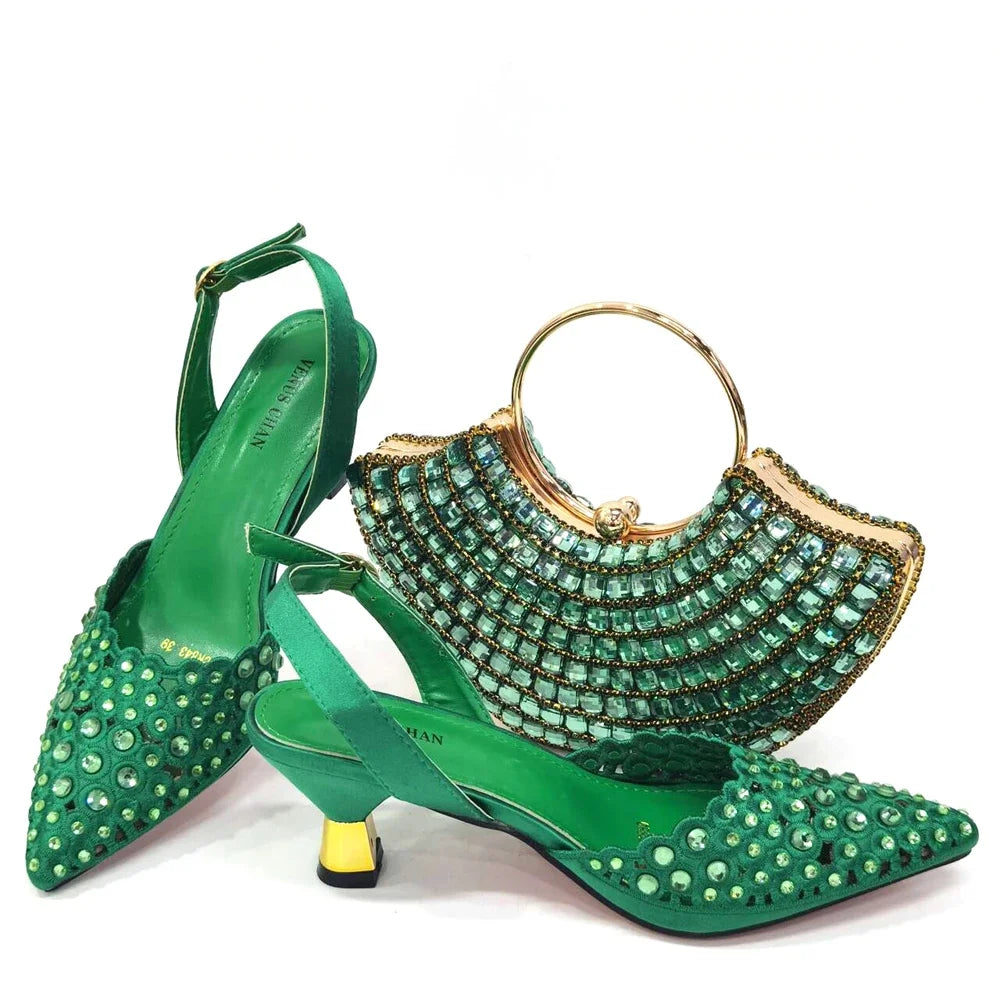 Latest Luxury Pattern Ladies Shoes And Bag Set ED215