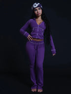 Women’s Hooded Zip Tracksuit Set Flare Pants