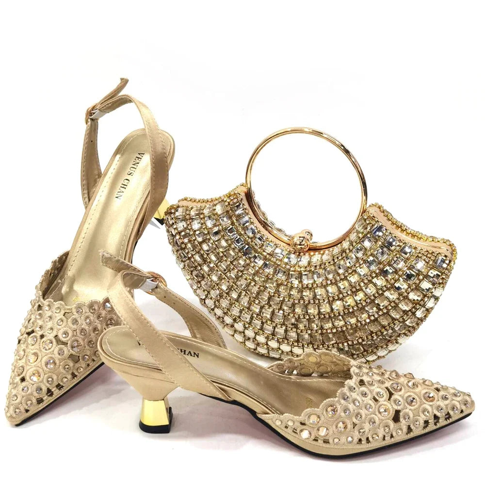 Latest Luxury Pattern Ladies Shoes And Bag Set ED215
