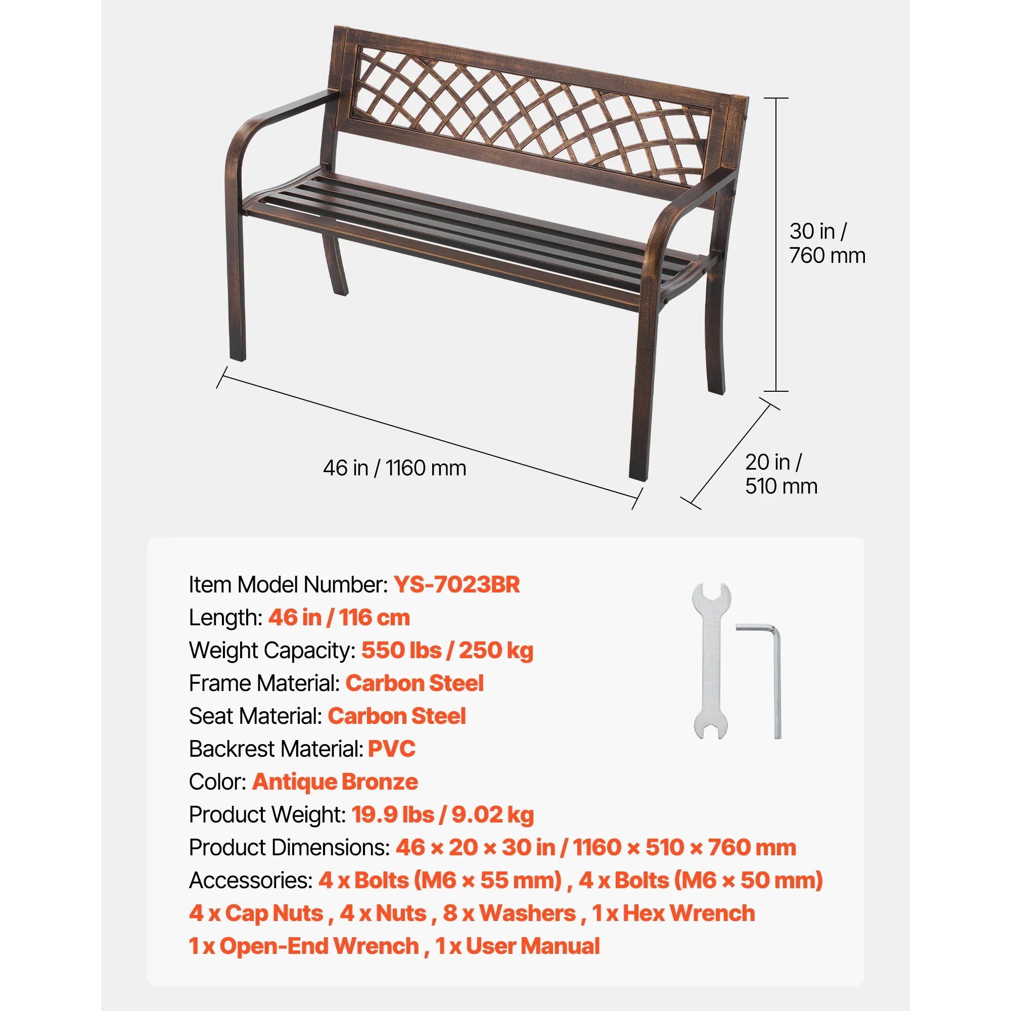 SucceBuy Outdoor Bench Wooden Metal Garden Bench for Outdoors 480 lbs Load Capacity Bench Outdoor Garden Park Bench