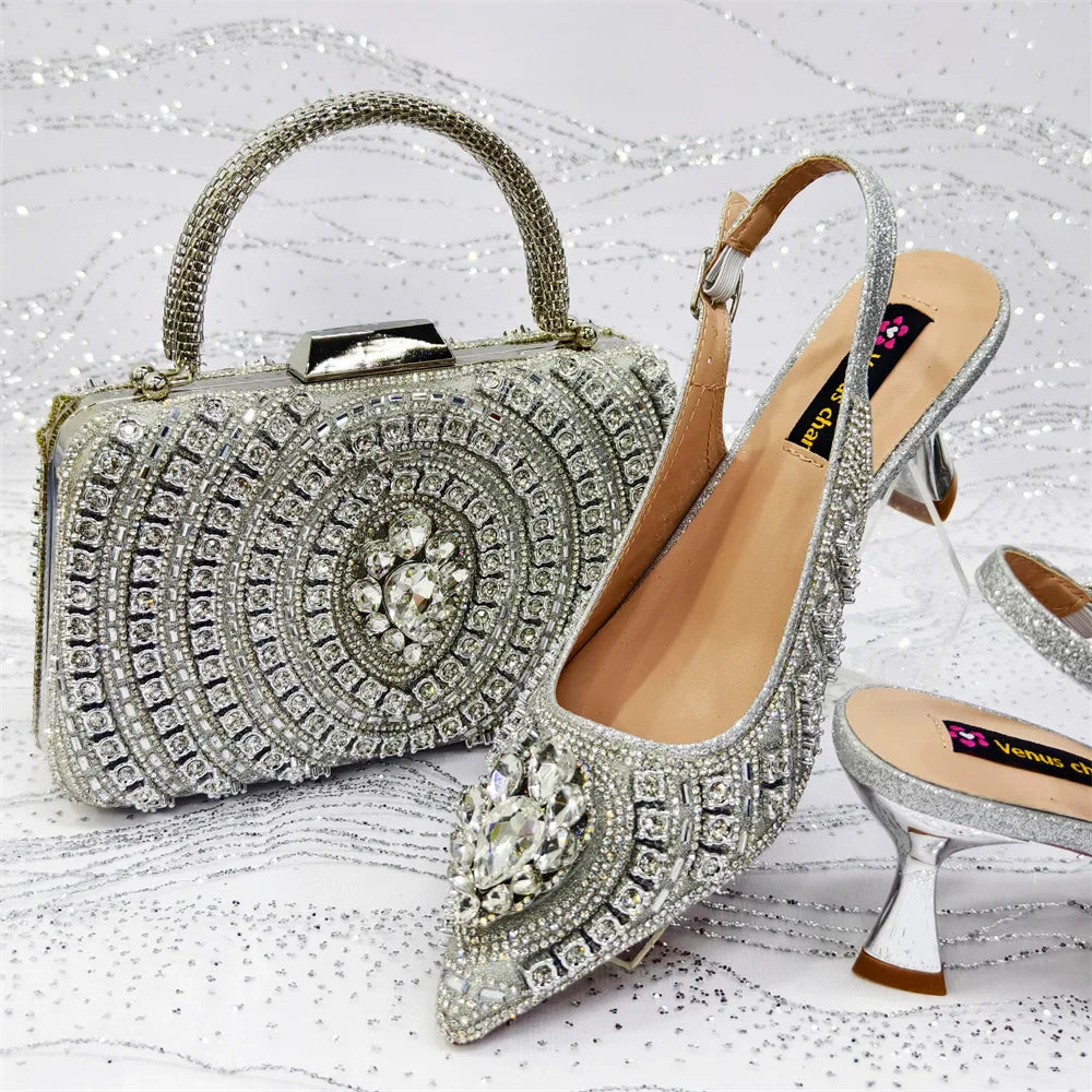 Italian Butter-fly Design Wedding Shoes with Bag Set EDS59