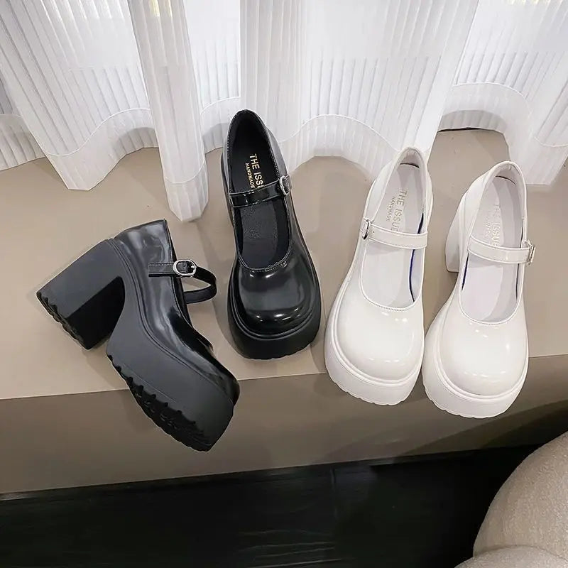 Ladies Spring Autumn New Leather Shoes Fashion versatile hotgirl single footwear Vintage Mary Jane pumps Casual women high heels